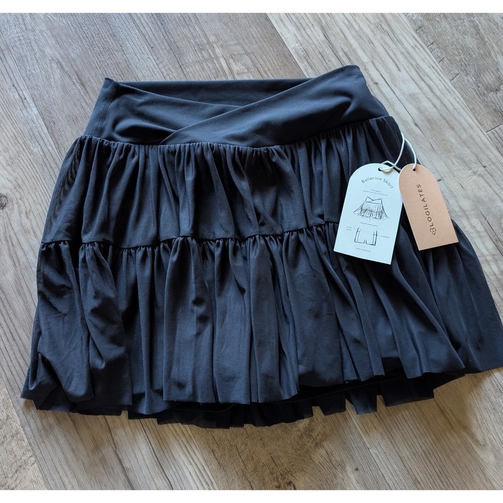 Blogilates Ballerina Skort Womens SMALL Black NWT Tiered Mesh Active Skirt